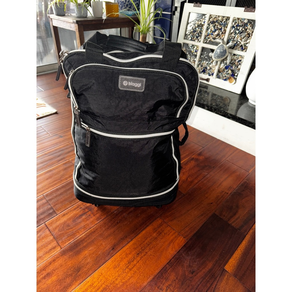 Biaggi Foldable Spinner Luggage Unisex Medium Black Excellent Collapsible Travel